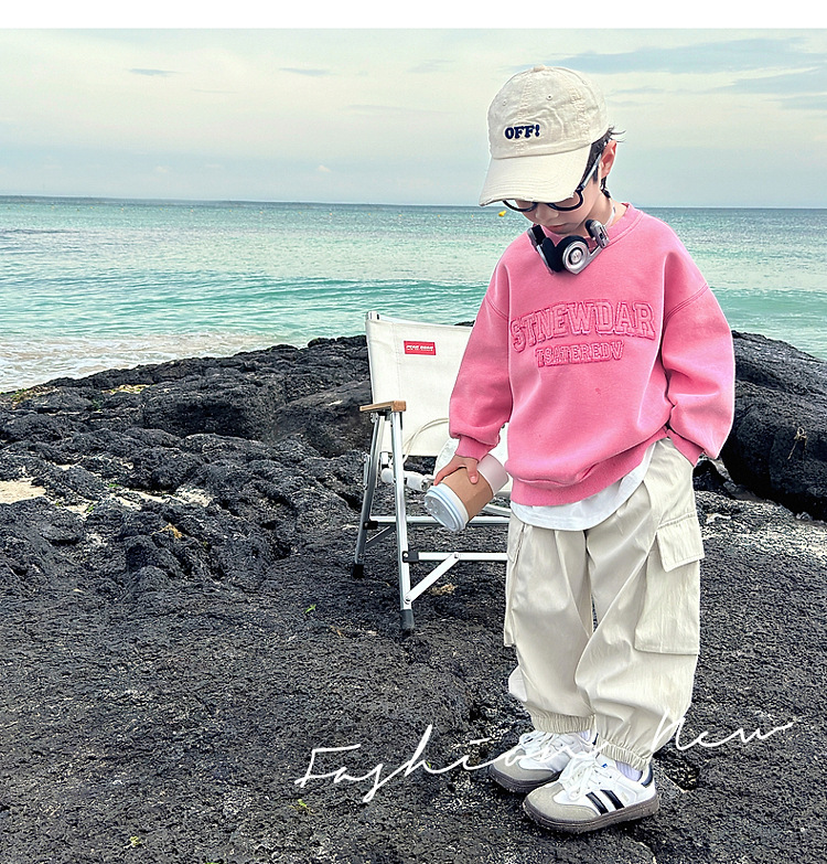 男童卫衣秋装2024新款儿童春秋款粉色长袖上衣男孩秋季宽松帅气潮详情2