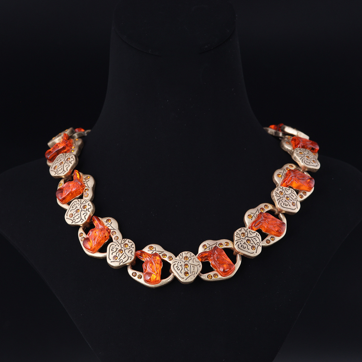 中古vintage轻奢小众设计复古女款青岛工厂批发不规则石镶嵌项链详情2