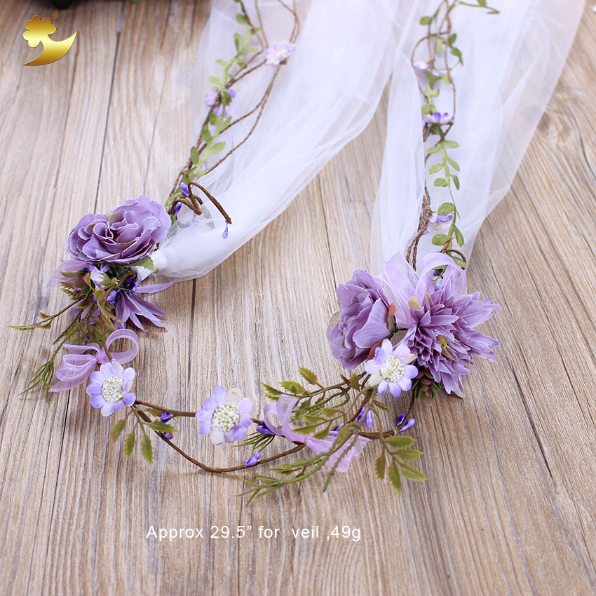 European and American purple fringed veil for brides, hand-woven dark purple rose wedding dress and dress garland veil pic 10
