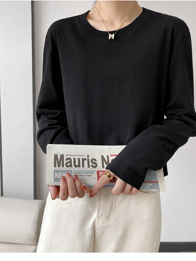 日系重磅长袖t恤女宽松纯棉情侣上衣打底衫秋款白色体恤男女同款详情25