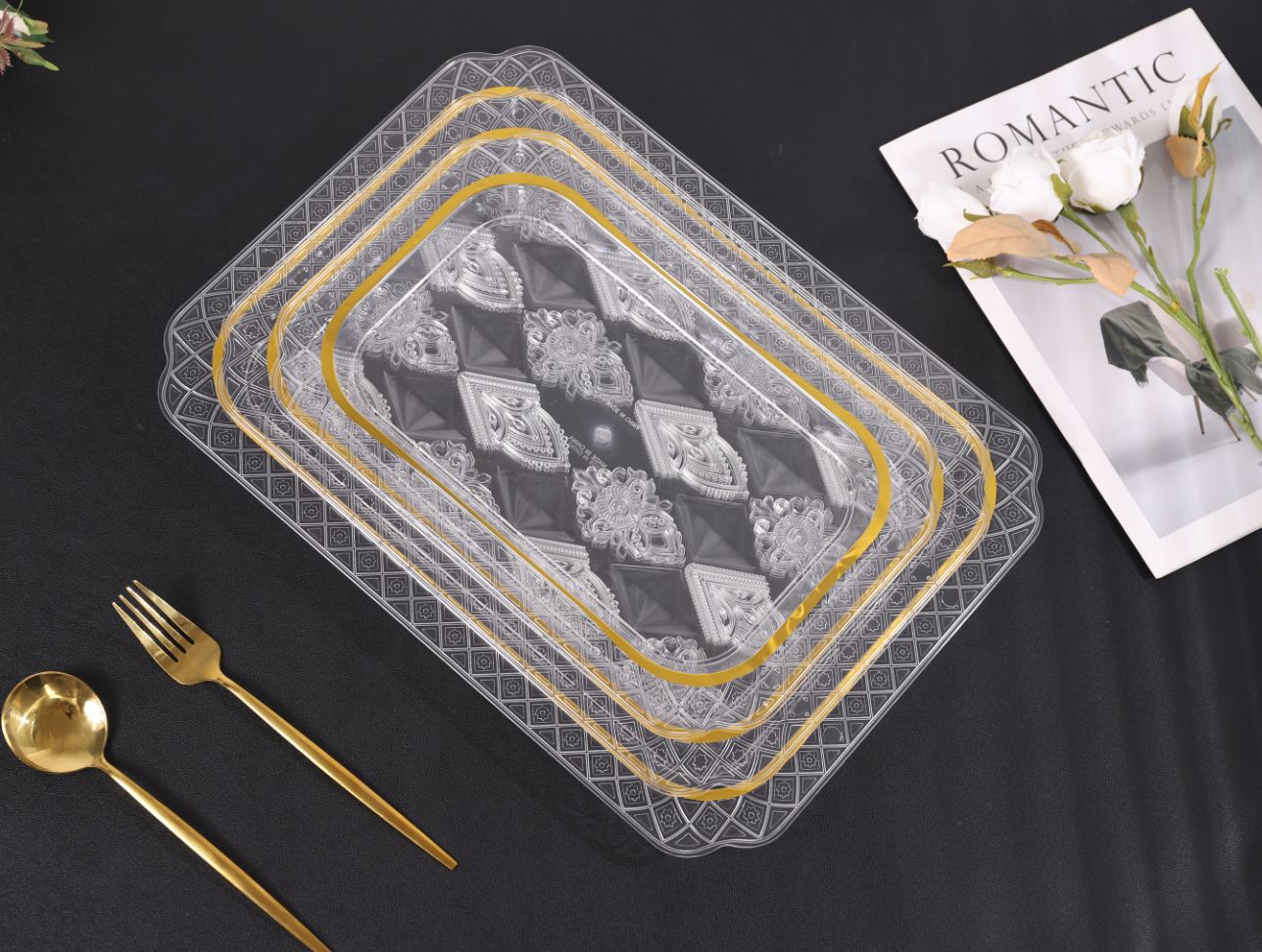 Amber transparent tray, round dining tea tray, coffee table, cups, tea cups and water cups, home living room dinner plate set pic 8
