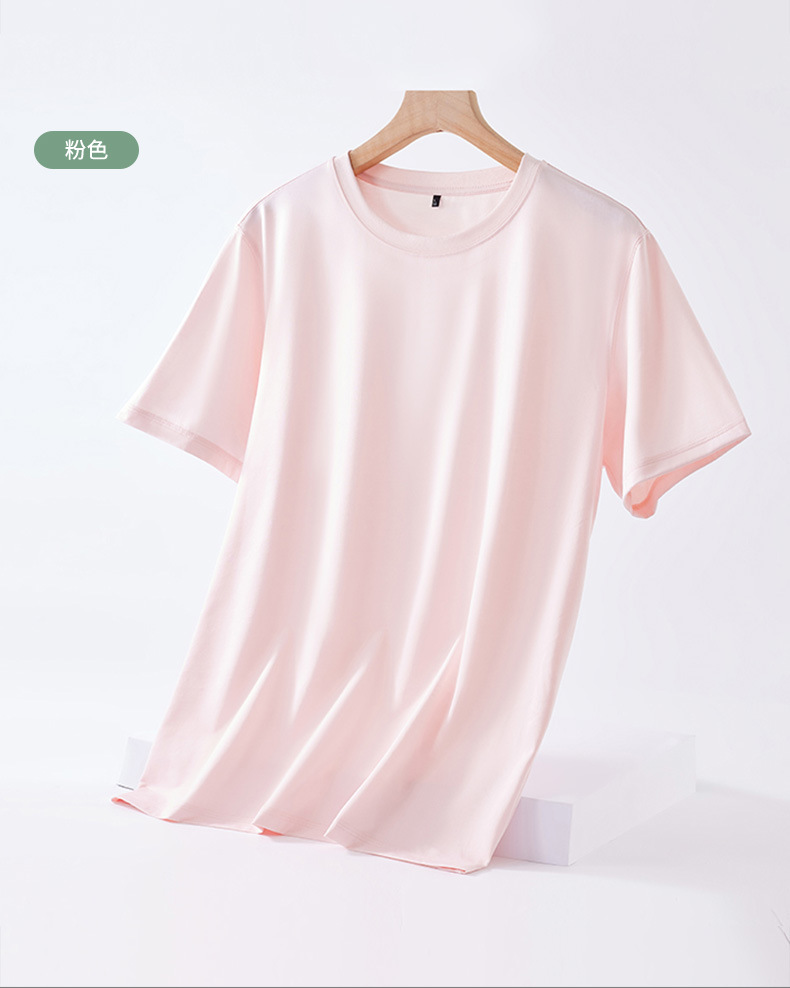 Mulberry silk short-sleeved T-shirt for men, solid color mercerized cotton round-neck base layer, new Spring/Summer 2023 cool high-end T-shirt pic 15