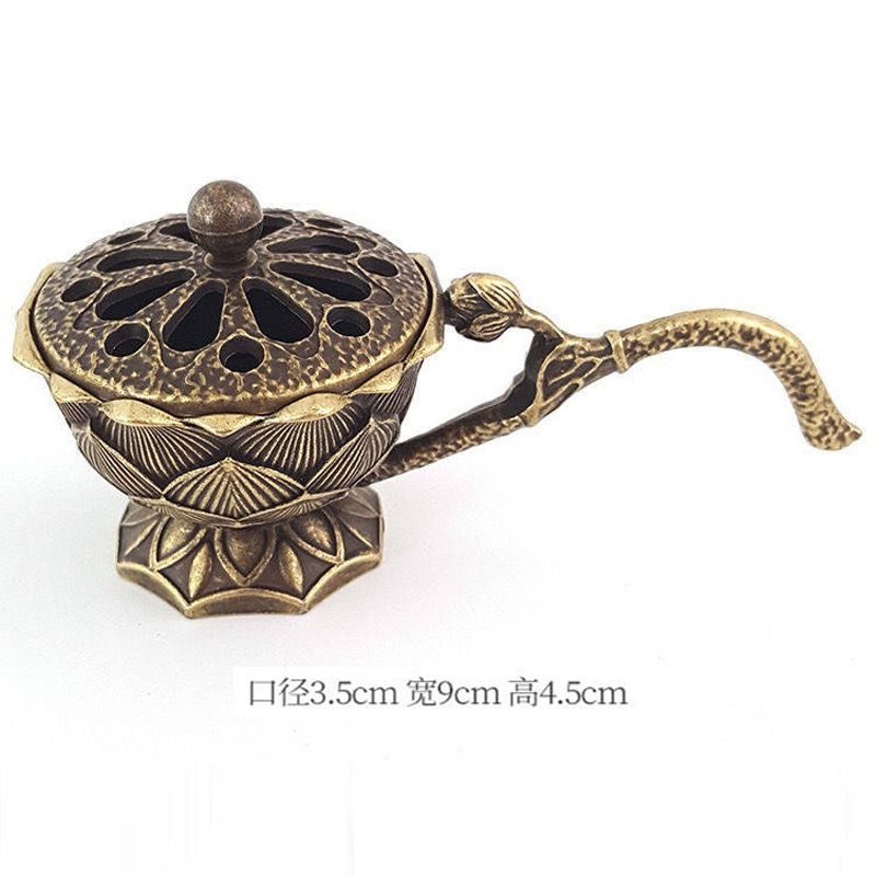 Antique lotus-shaped hand-held small incense burner, household indoor sandalwood, agarwood, Zen incense burner, incense ceremony ornaments, incense seals pic 4