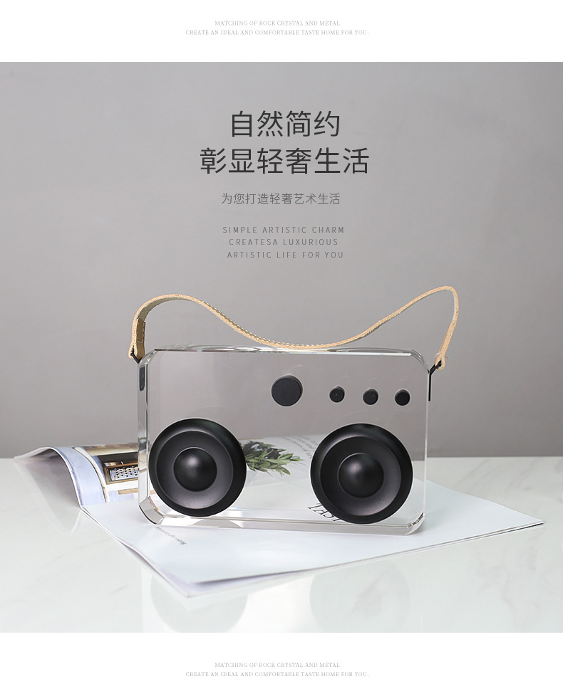 Creative home decorations, living room, modern Nordic style model room, soft furnishings, camera, radio, transparent crystal ornaments pic 21