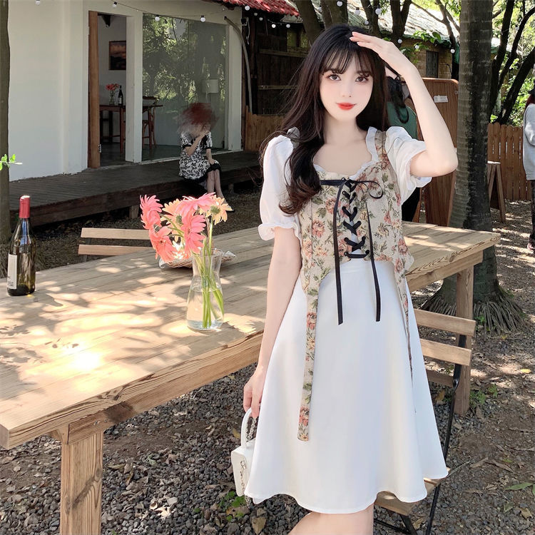 大码法式气质设计感假两件连衣裙女夏季初恋甜美泡泡袖衬衫长裙子详情20