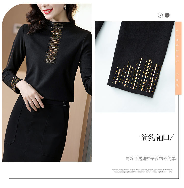 2022双面德绒打底衫女秋冬加厚长袖烫钻上衣女修身潮详情6