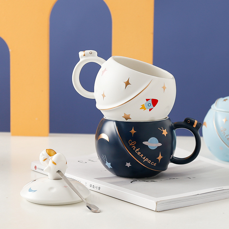 Cartoon rocket Planet mug, creative space astronaut water cup, large-capacity coffee cup gift box, ceramic cup pic 37