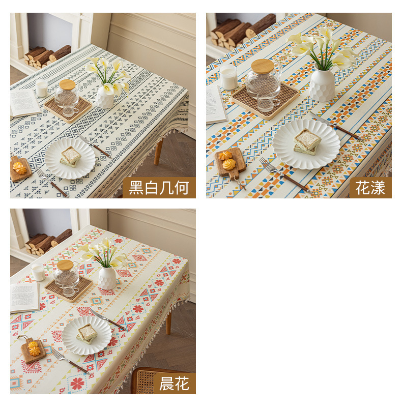 免洗棉麻波西米亚桌布 长方形流苏民族风艺术布艺 防水防油餐桌布 民宿装饰用品 其他分类详情12