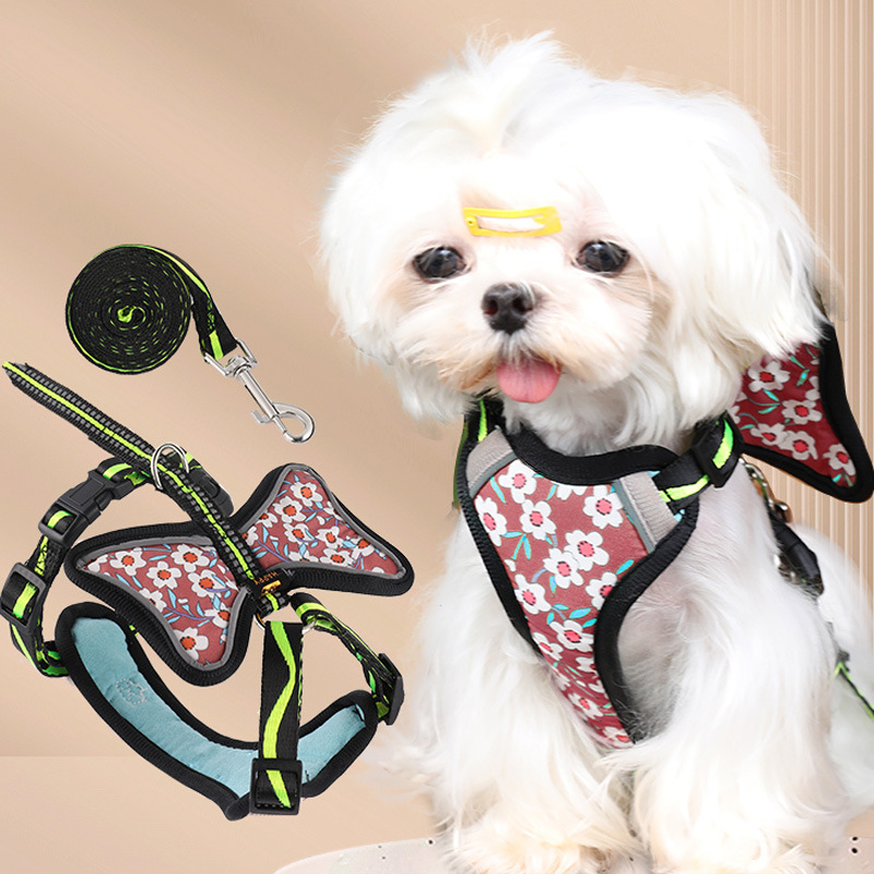 跨境新品宠物胸背带背心式猫咪小型犬安全防挣脱胸背牵引绳厂批发详情1