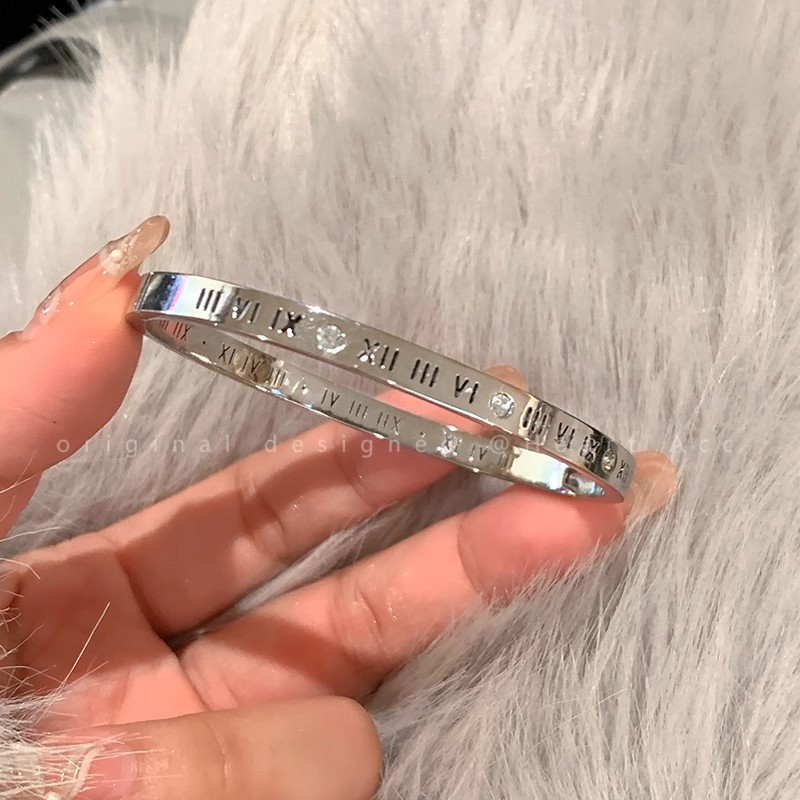 Silver titanium steel bracelet for women, high-end look, zircon plain ring bracelet, jewelry, silver bracelet, bracelet, string bracelet, new style pic 32