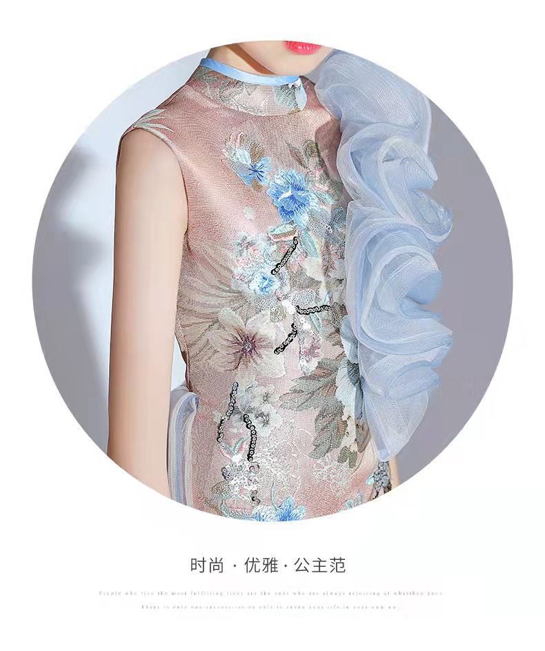 女童旗袍国潮改良夏季主持人儿童模特走秀T台潮装演出服国风礼服详情15
