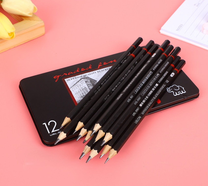 2H-8B Sketch Pencil set, art drawing pencil, tin box stationery, 12 tin boxes pic 3