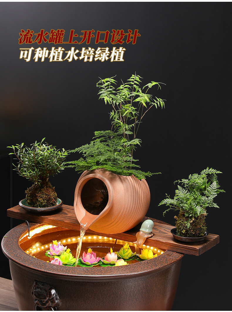 生态缸古法养鱼开口陶瓷罐流水摆件循环过滤配件庭院花园造景diy详情14