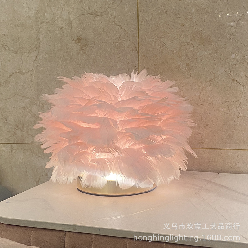 USB charging feather table lamp for bedroom, simple, modern and creative Nordic style, warm and romantic wedding bedside lamp pic 22
