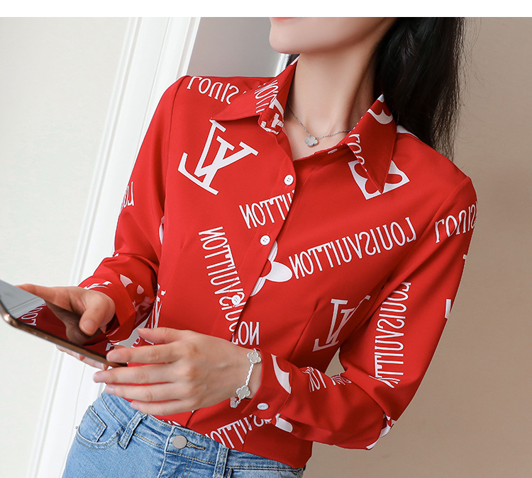 New spring and autumn Korean-style slim-fit shirt for women, long-sleeved printed striped trendy base layer, Hong Kong-style top for women pic 44