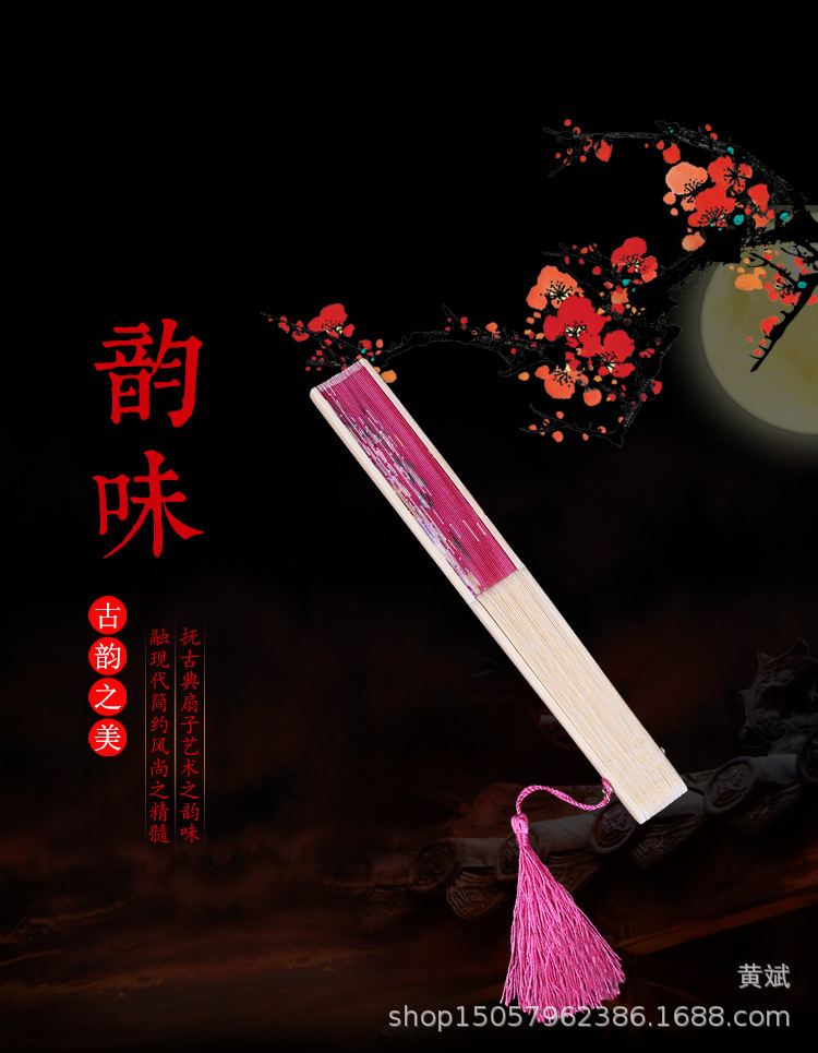 中国风礼品真丝竹扇子日式和风扇百合花系列 折扇批发舞蹈道具扇详情3