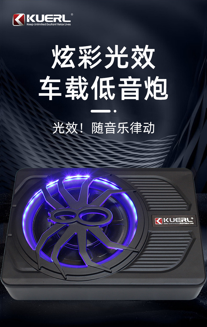 厂家批发车载音响改装蜘蛛带灯款10寸大功率有源汽车超薄低音炮详情2