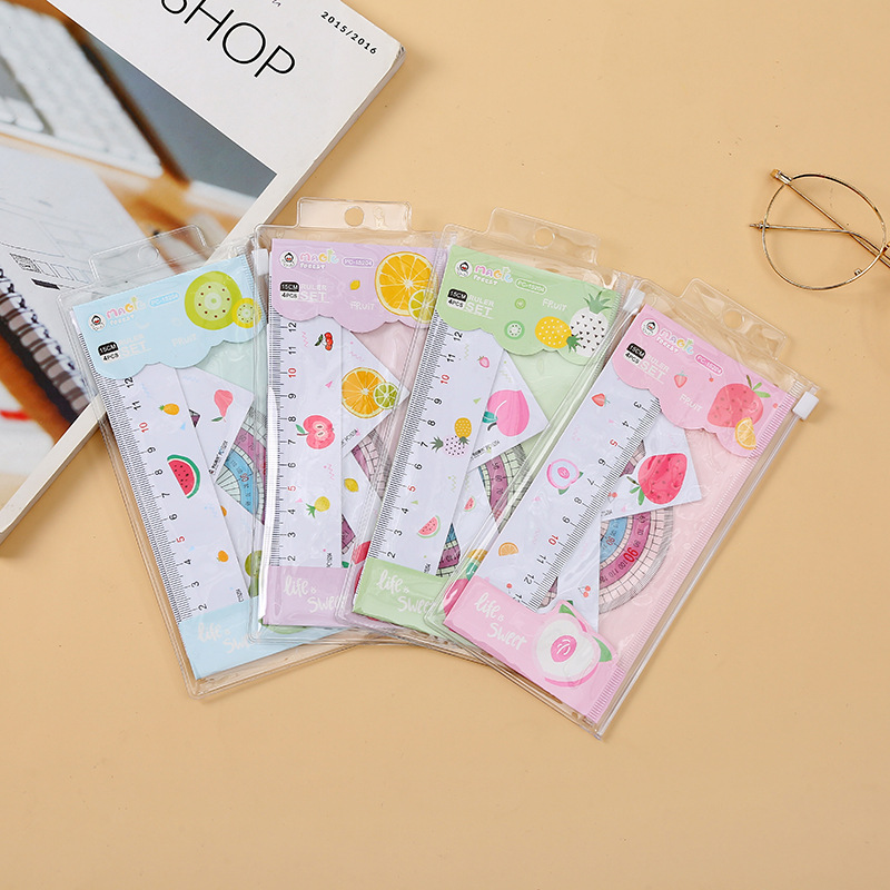 Ruler set, Unicorn cartoon student ruler set, 15cm straight ruler, set of set, protractor, 4-piece custom ruler pic 19
