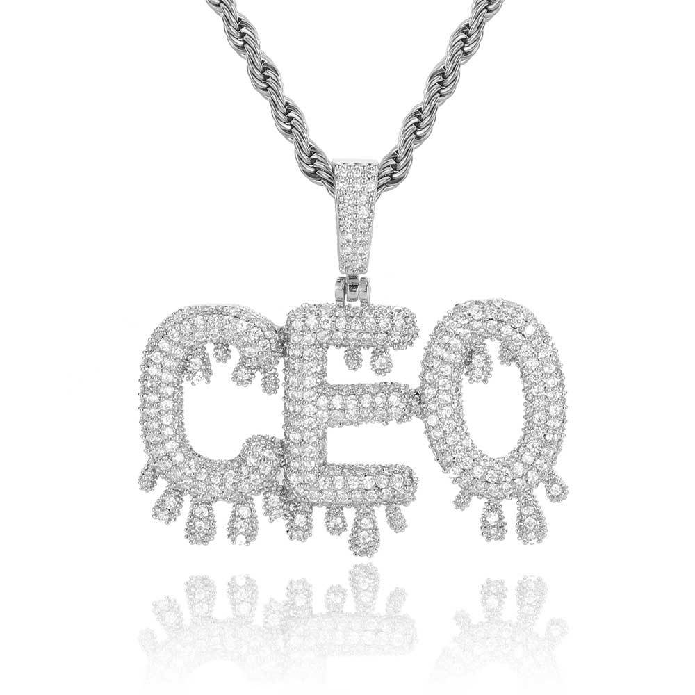 A new hip-hop fine water drop English letter patchwork pendant with micro-inlaid zircon and personalized creative letter necklace from Europe and America pic 18