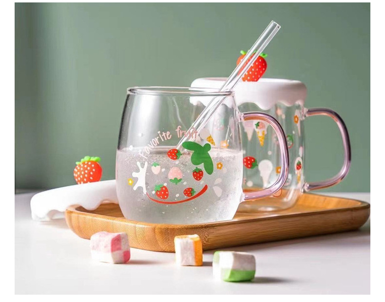 夏日饮品杯清新草莓吸管杯办公耐热玻璃杯学生闺蜜水杯一件代发详情7