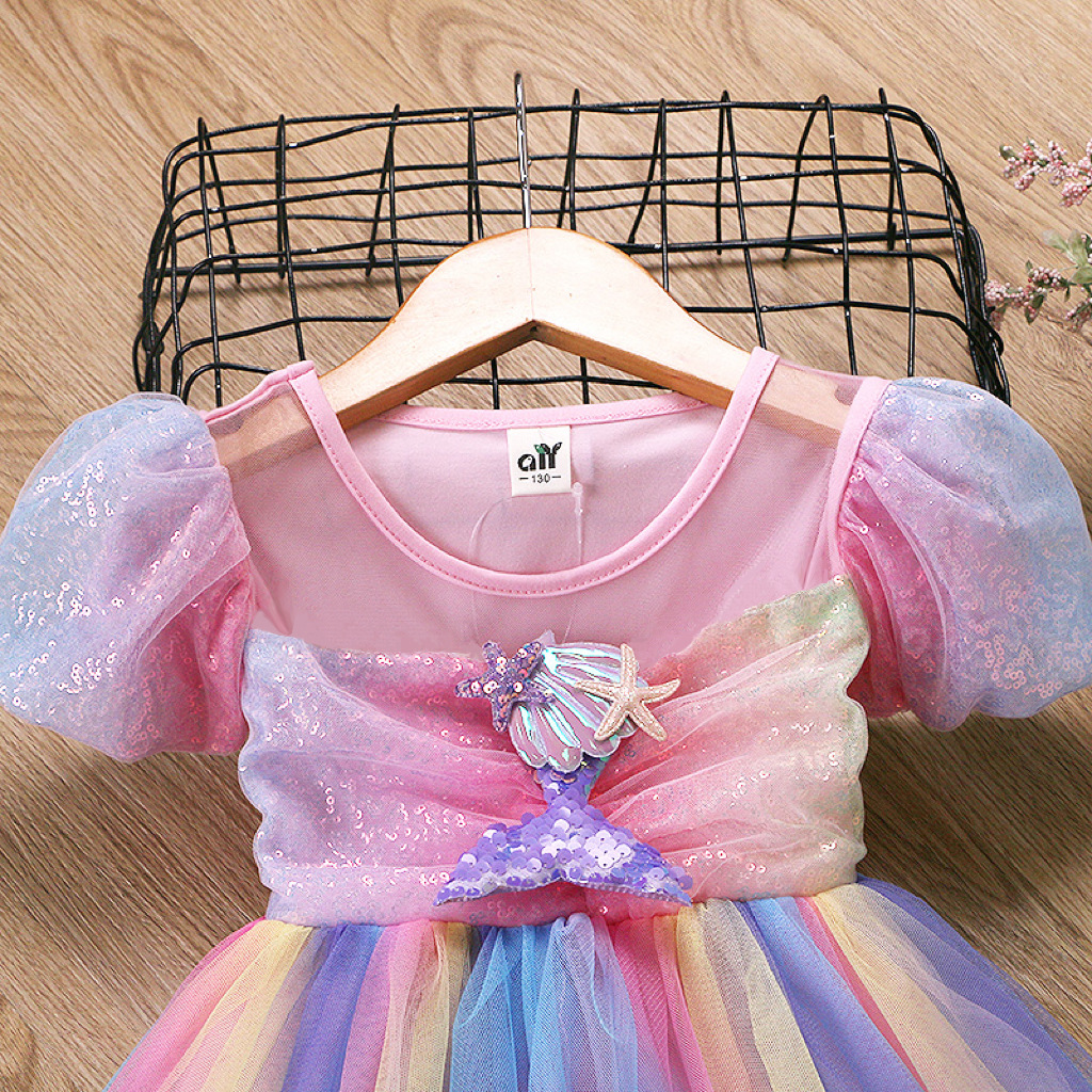 纯棉跨境女童连衣裙独角兽童裙女宝宝蓬蓬裙发光美人鱼公主裙代发详情24