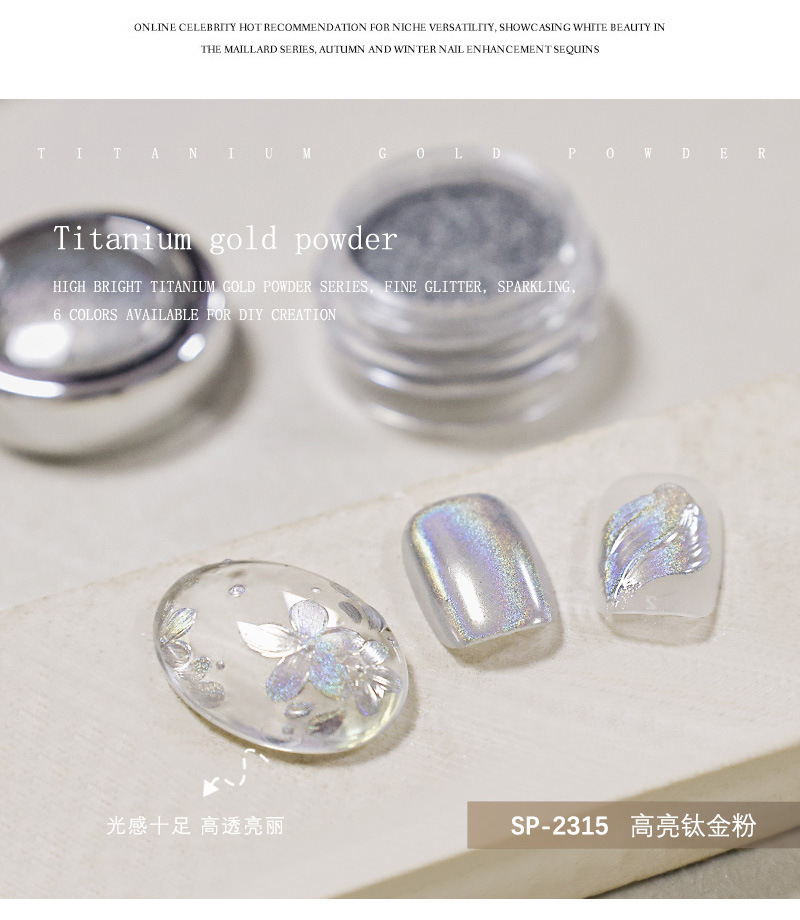 High-gloss titanium metal powder for nail art, magic mirror powder, mirror flour, iridic gold and silver, titanium gold electroplating, laser metal glitter powder pic 7