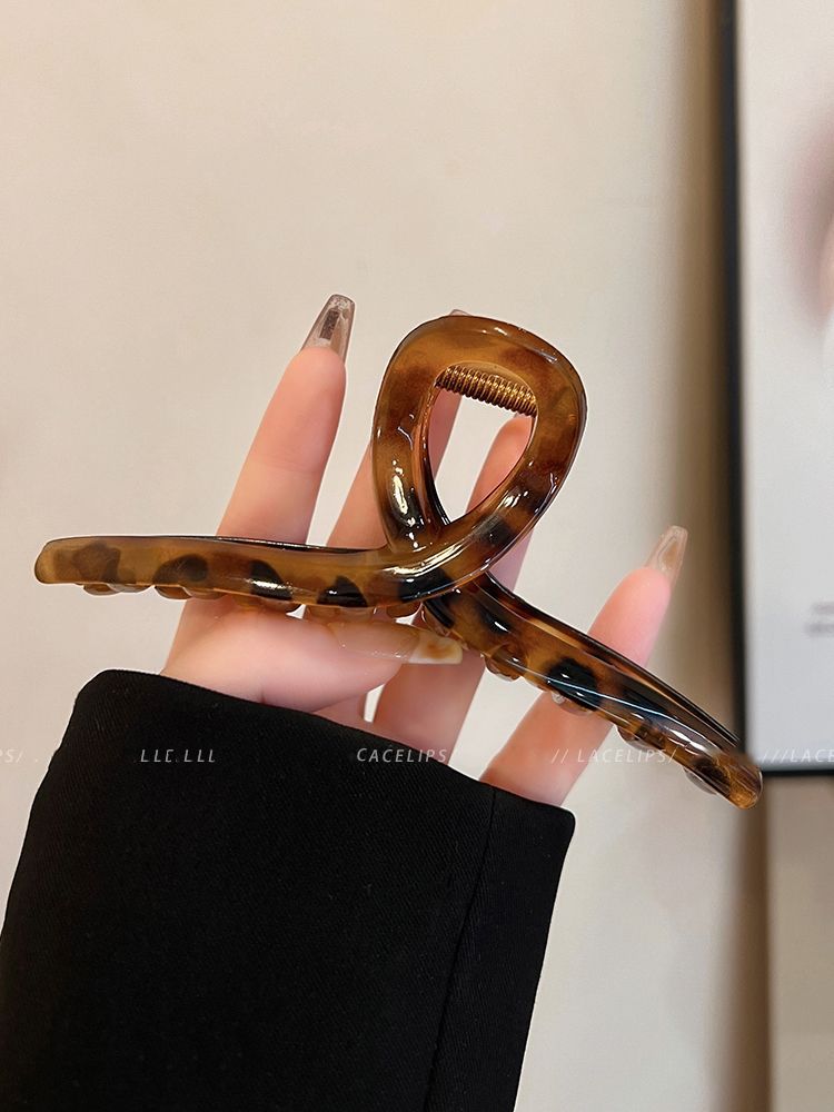 复古气质豹纹大号抓夹女2024新款简约后脑勺盘发鲨鱼夹子发夹头饰详情7