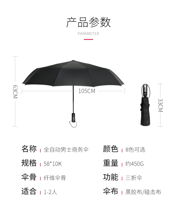 雨伞定制批发全自动三折防晒晴雨伞高级感折叠大号商务礼品广告伞详情11
