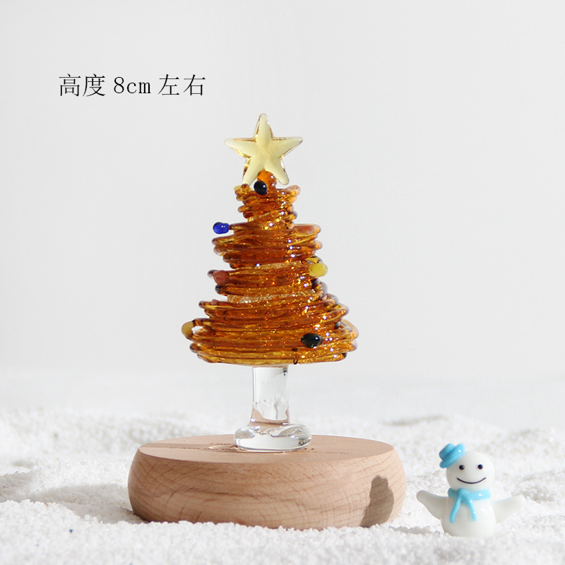 圣诞节礼物拉丝圣诞树淄博琉璃工艺品玻璃制品桌面摆件手工装饰灯详情55