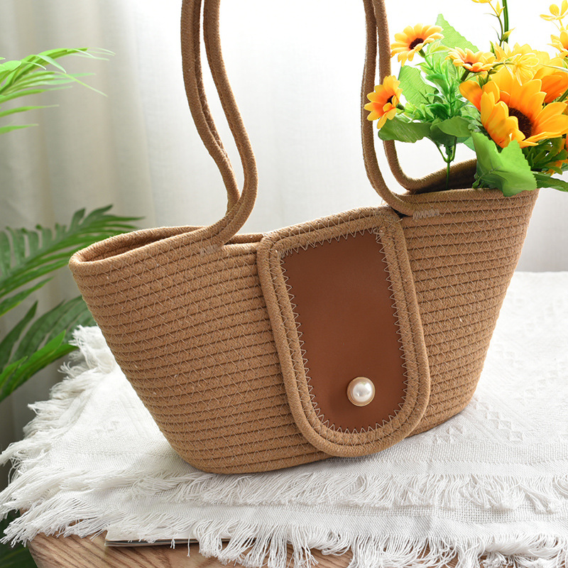 单肩棉线编织包小众包手提复古女包夏季编织女包手提包沙滩包百搭详情2