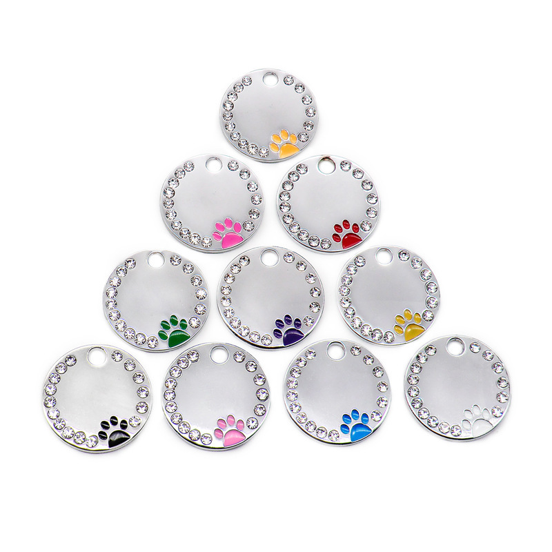 Pet accessories: Multi-color oil drip, foot print, pet dog tag, outdoor anti-loss engraved with diamond cat necklace pendant pic 3
