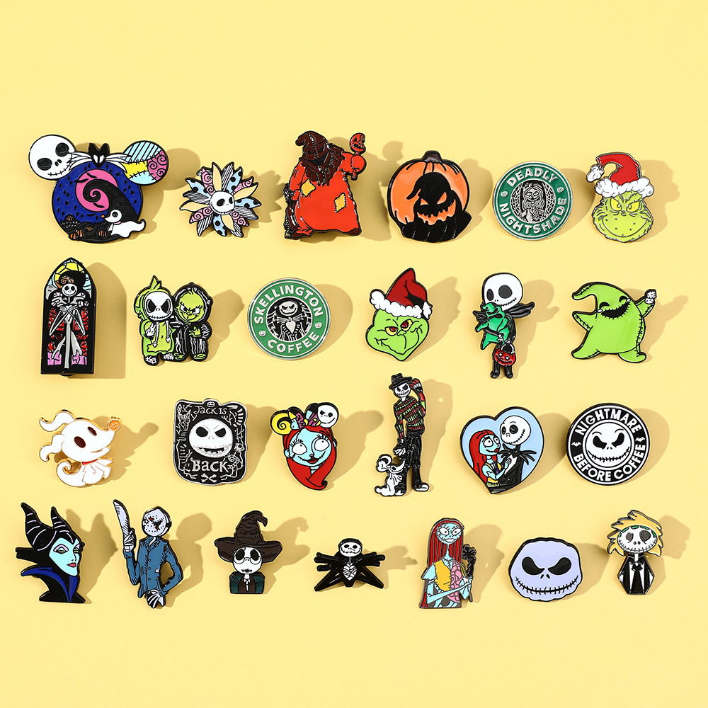 Christmas Eve Horror series brooches, Black Witch pins, European and American Halloween series metal badges pic 3