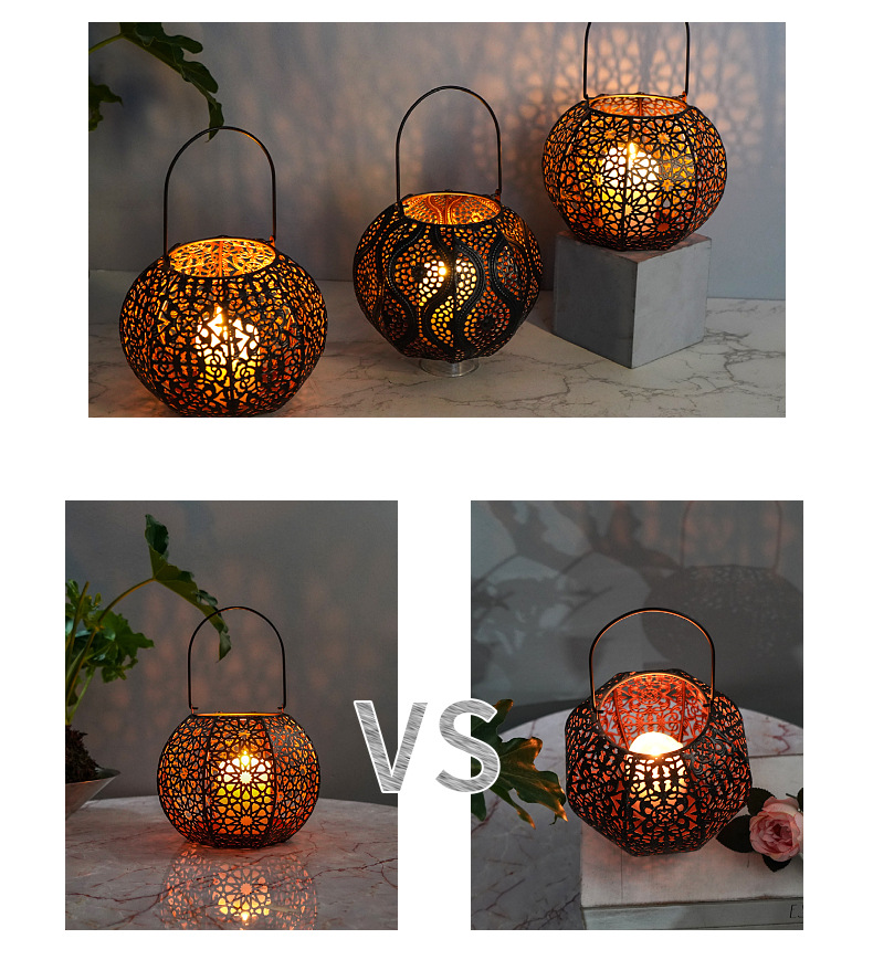 跨境新品万圣节镂空铁艺南瓜灯灯笼烛台场景氛围布置家居摆件装饰详情3