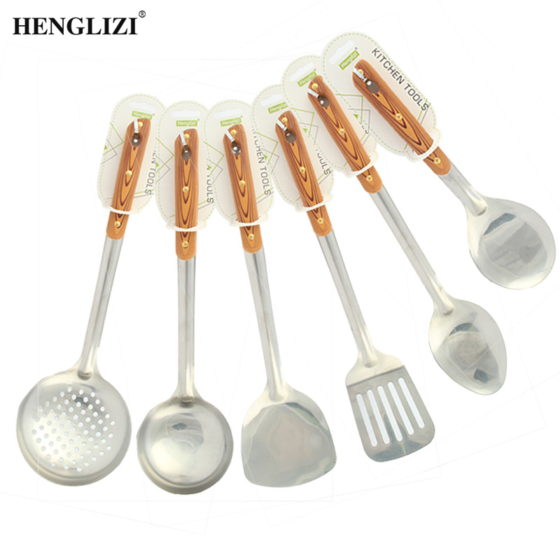 Cross-border household stainless steel spatulas, soup spoons, frying spatulas, strainers, non-stick pans, and colorful square handle kitchenware pic 11