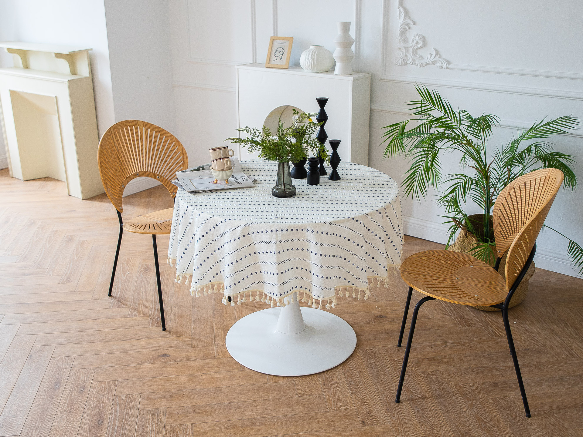Cross-border Amazon Japanese plain tablecloth, Japanese fresh and light blue striped pure cotton and linen tablecloth and desk cover pic 14