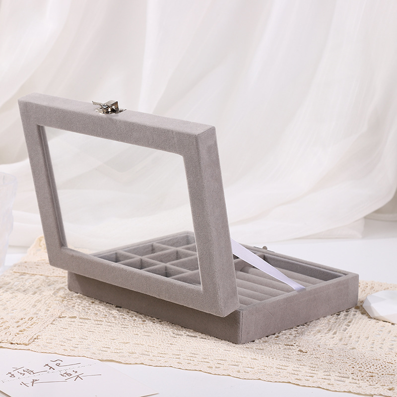 Fashionable, simple, large-capacity, portable, multi-compartment suede exquisite jewelry box, earrings, necklace and ring storage box pic 10