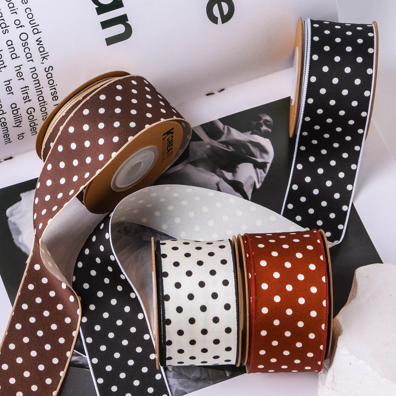 Smooth polka dot printed webbing, DIY bow hair accessories, clothing hat accessories, gifts, flower packaging polka dot tape pic 12