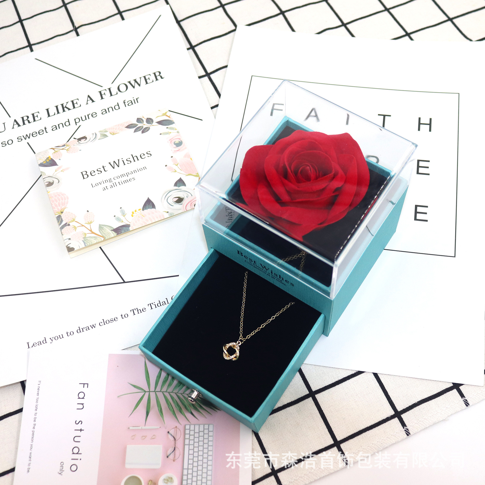 Transparent acrylic rose jewelry box, ring necklace box, jewelry and accessory box, storage gift box pic 8