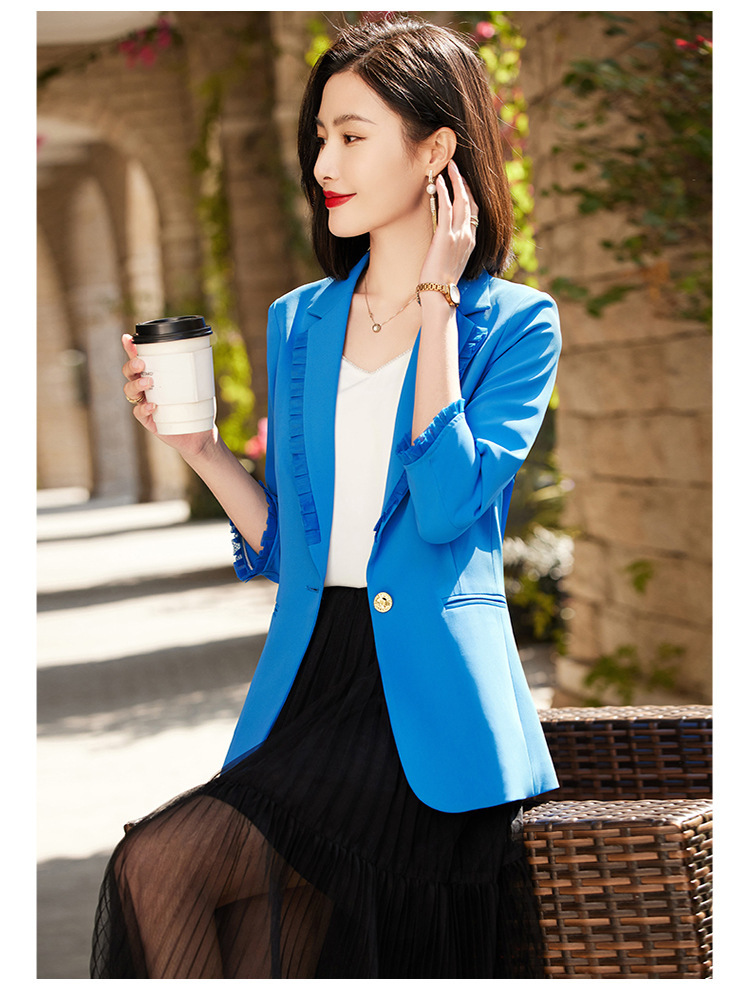 休闲小西装外套女2023春夏款木耳边韩版时尚修身薄款女士西服上衣详情14