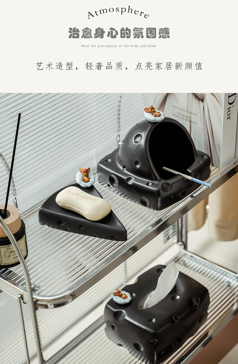 ins新款奶酪陶瓷烟灰缸漏斗防飞灰带盖轻奢高级感烟缸家用客厅详情8