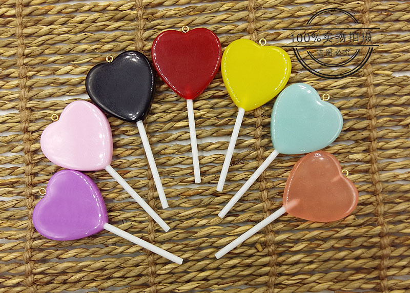 实色树脂糖果 棒棒糖 树脂爱心棒棒糖 桃心棒棒糖挂件 爱心饰品详情1