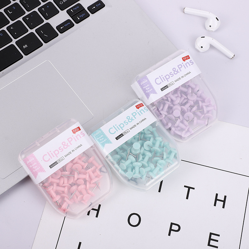 Ins-style macaron-colored paper clip set, box set, ball nails, I-shaped nails, dovetail clips, office binding, office wholesale pic 1