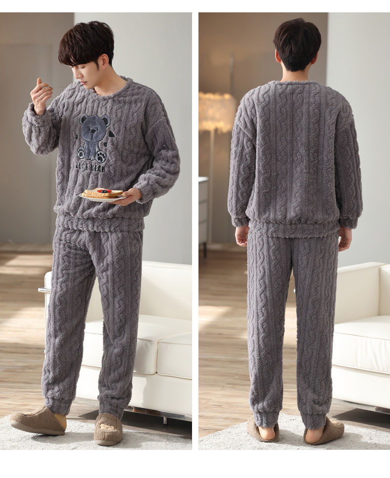 2套价 冬季女秋冬珊瑚绒加绒加厚法兰绒男家居服详情6