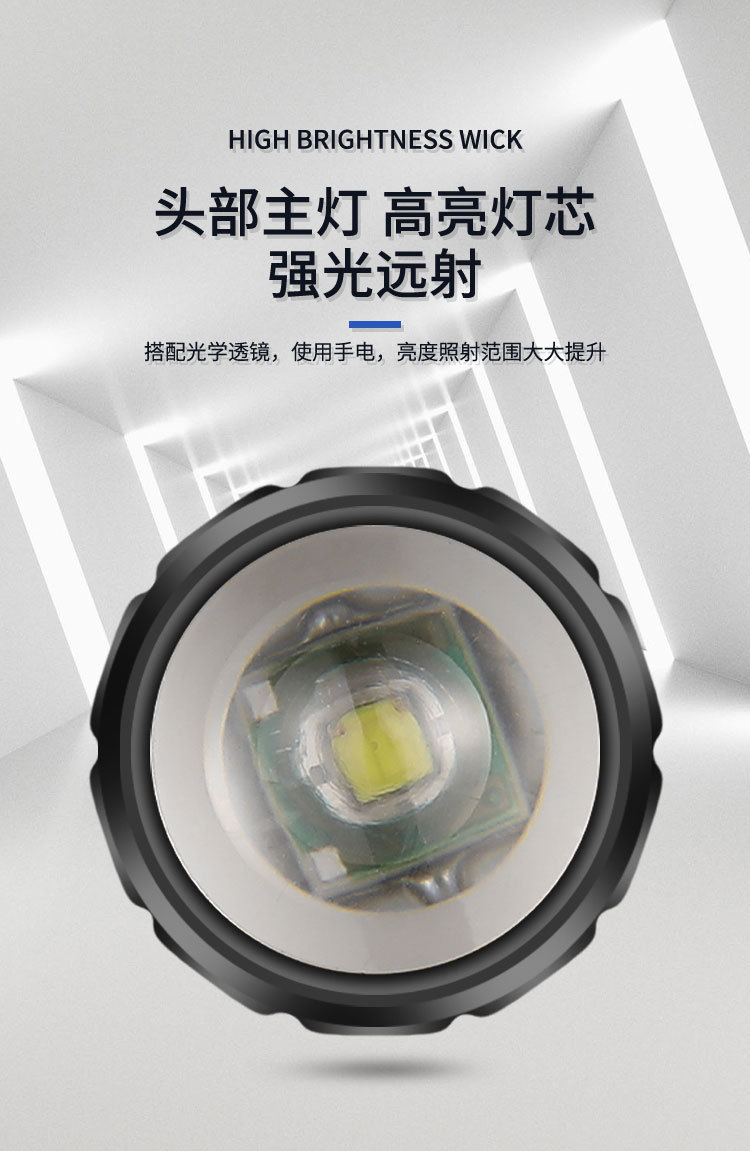 新款迷你小手电筒 小便捷带盒手电LED 伸缩变焦USB充电手电筒批发详情4