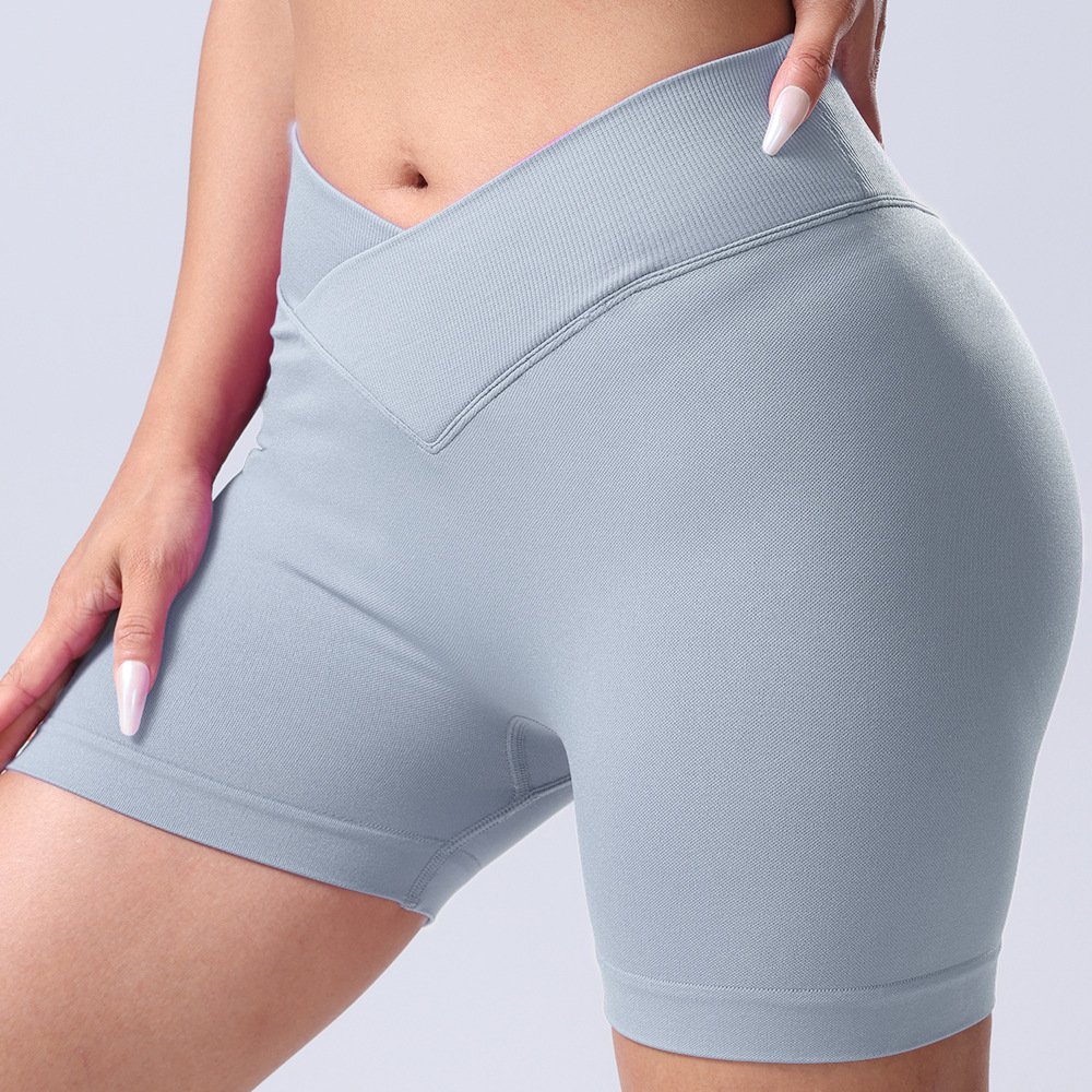 跨境无缝针织交叉腰短裤蜜桃提臀运动速干透气短裤三分裤瑜伽裤详情22