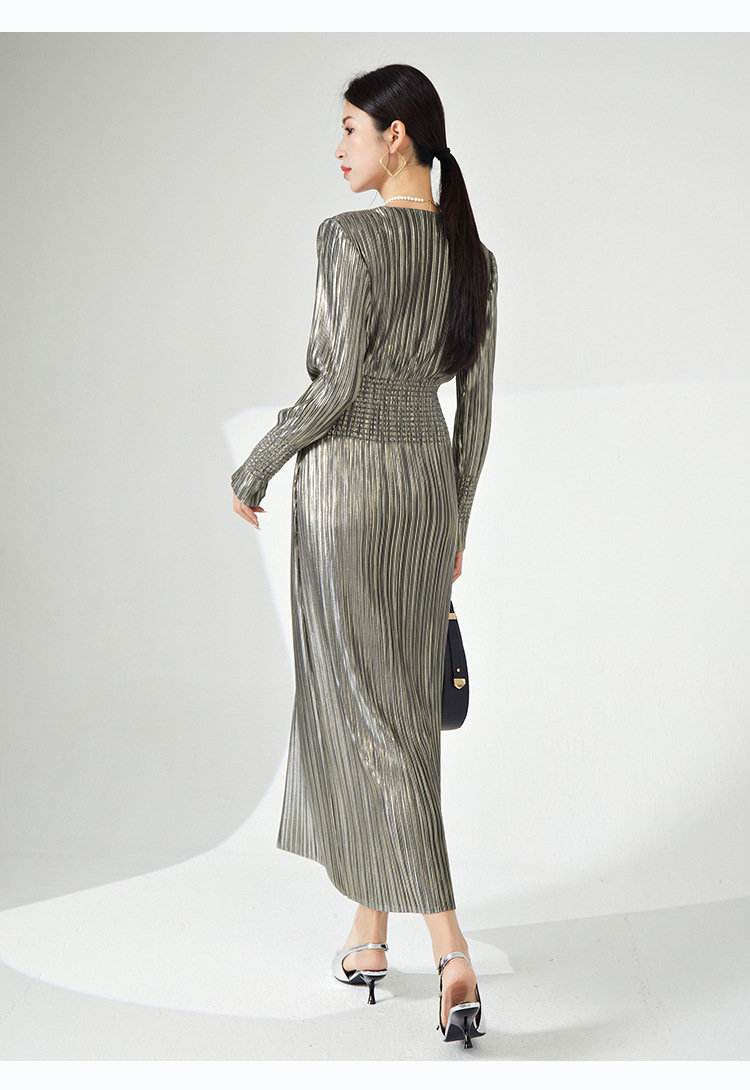 高档礼服三宅时尚连衣裙热卖新款法式收腰高弹褶皱气质优雅长裙子详情54