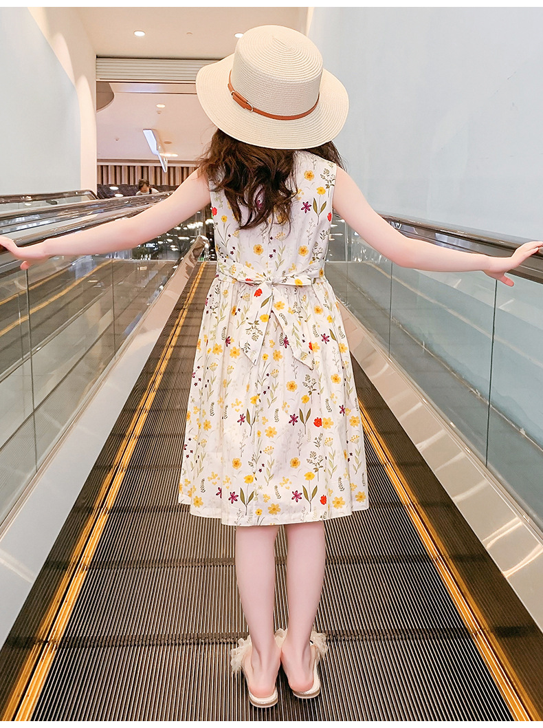 女童夏季全棉连衣裙碎花纯棉公主长裙腰带收腰田园风暑假旅游度假详情16