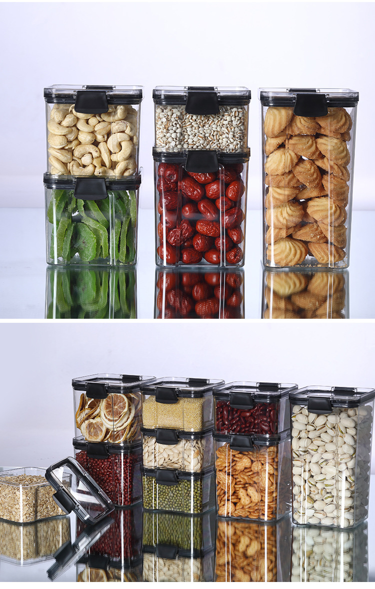 Sealed transparent household kitchen storage box for grains and cereals, food-grade plastic storage tank for snacks, nuts and dried goods pic 17