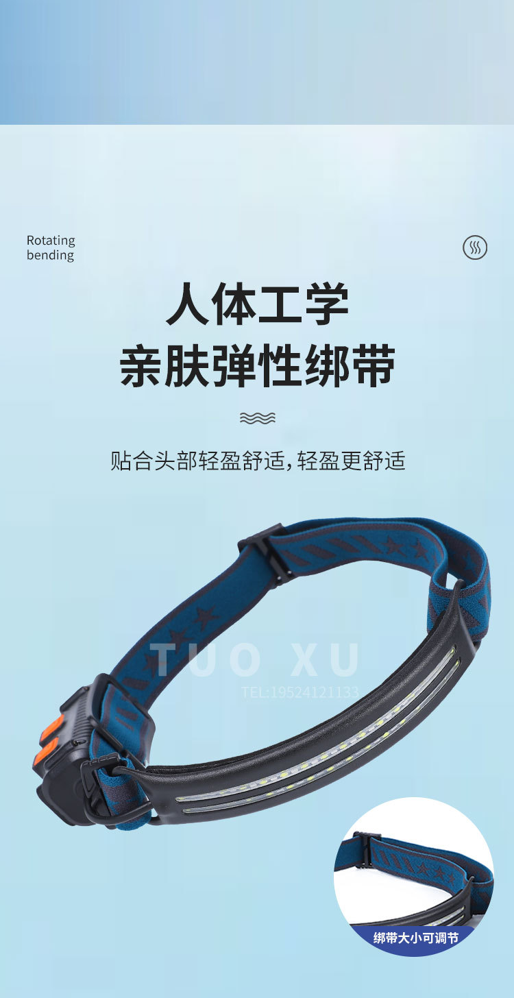 Headlamp strong light charging ultra-bright head-mounted flashlight, night fishing special sensor floodlight cob headband led lighting lamp pic 9