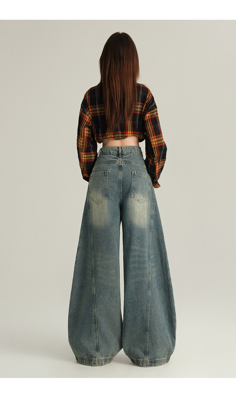 2025 Vintage washed distressed denim curved knife pants, women's loose wide-leg casual pants, long pants, blue long pants, Sydney pic 16